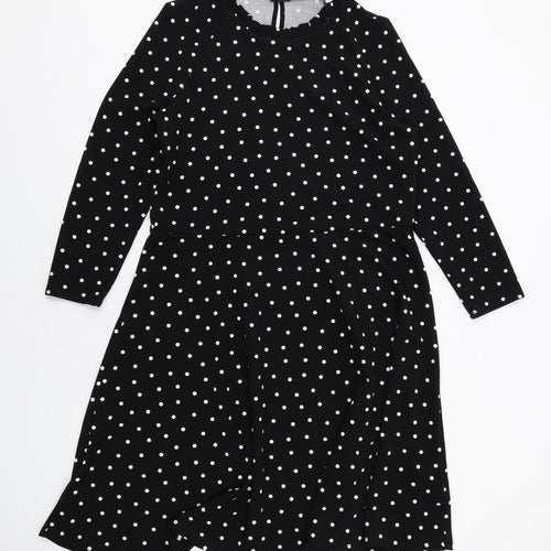 Dorothy Perkins Womens Black Polka Dot Polyester Fit & Flare Size 18 Mock Neck Button