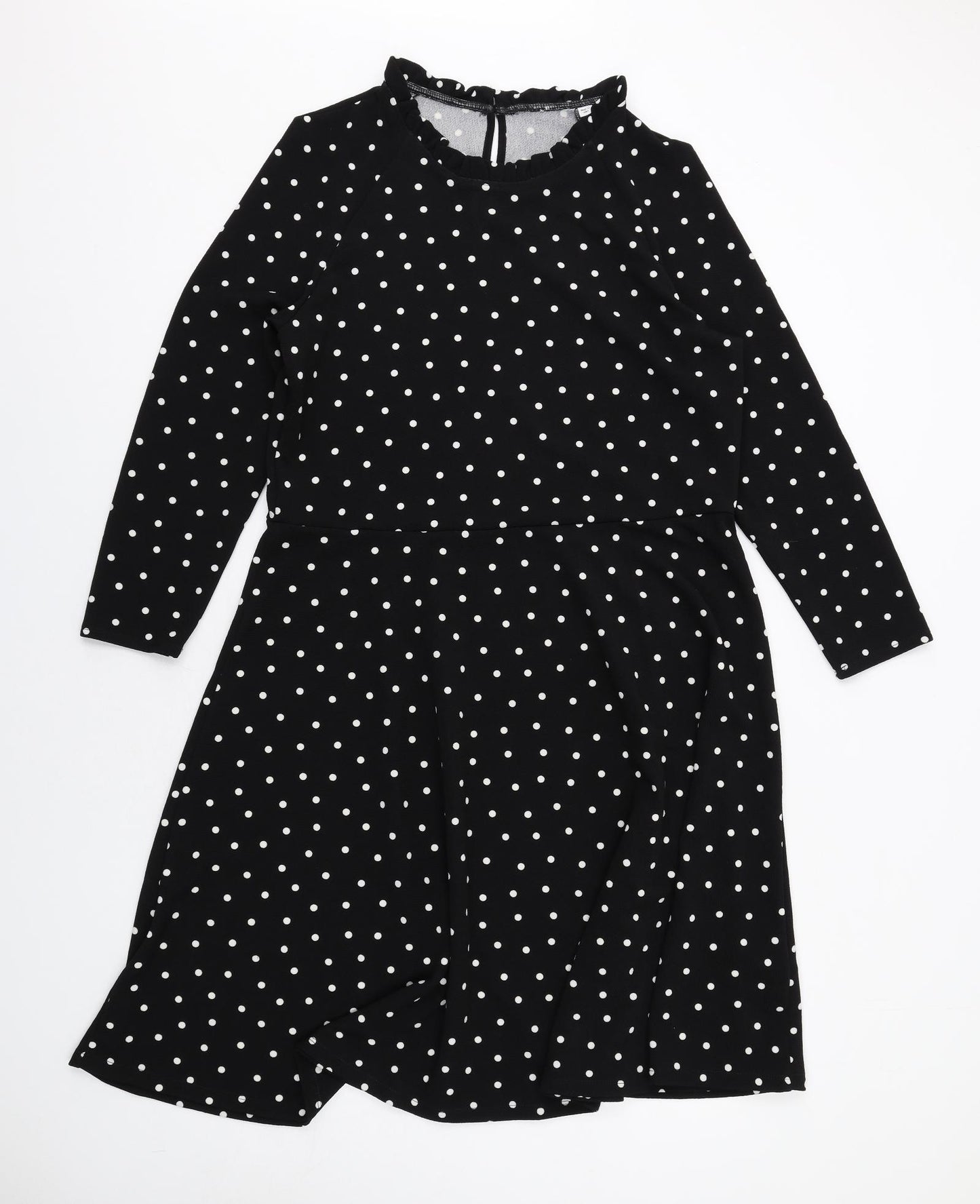 Dorothy Perkins Womens Black Polka Dot Polyester Fit & Flare Size 18 Mock Neck Button