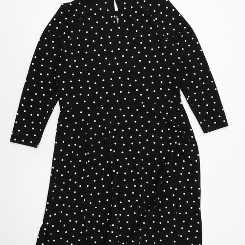 Dorothy Perkins Womens Black Polka Dot Polyester Fit & Flare Size 18 Mock Neck Button