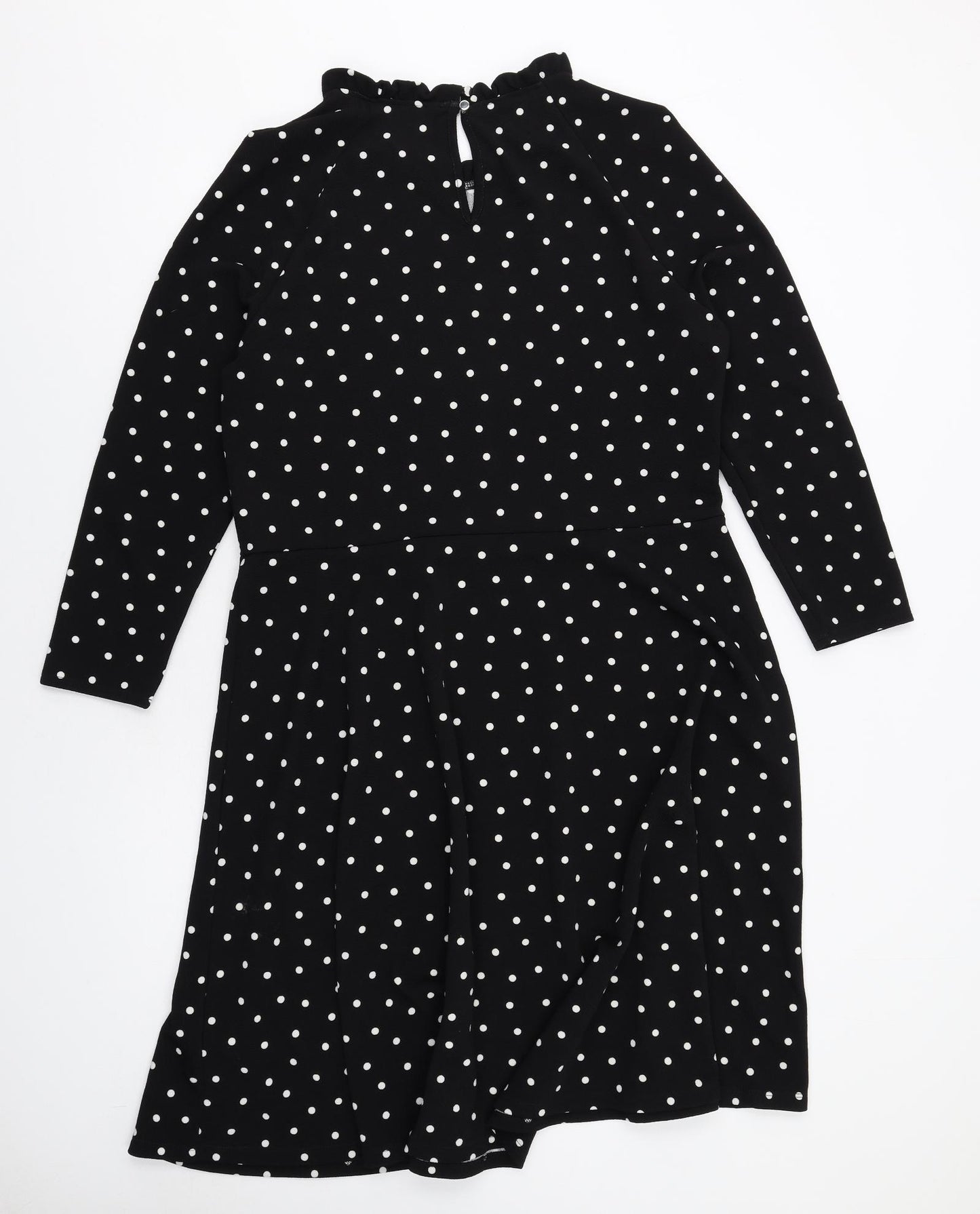 Dorothy Perkins Womens Black Polka Dot Polyester Fit & Flare Size 18 Mock Neck Button
