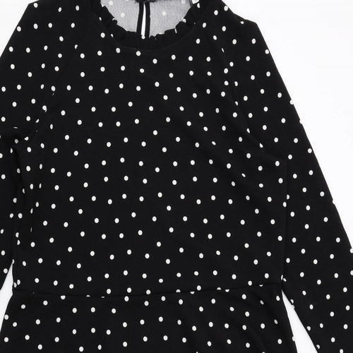Dorothy Perkins Womens Black Polka Dot Polyester Fit & Flare Size 18 Mock Neck Button