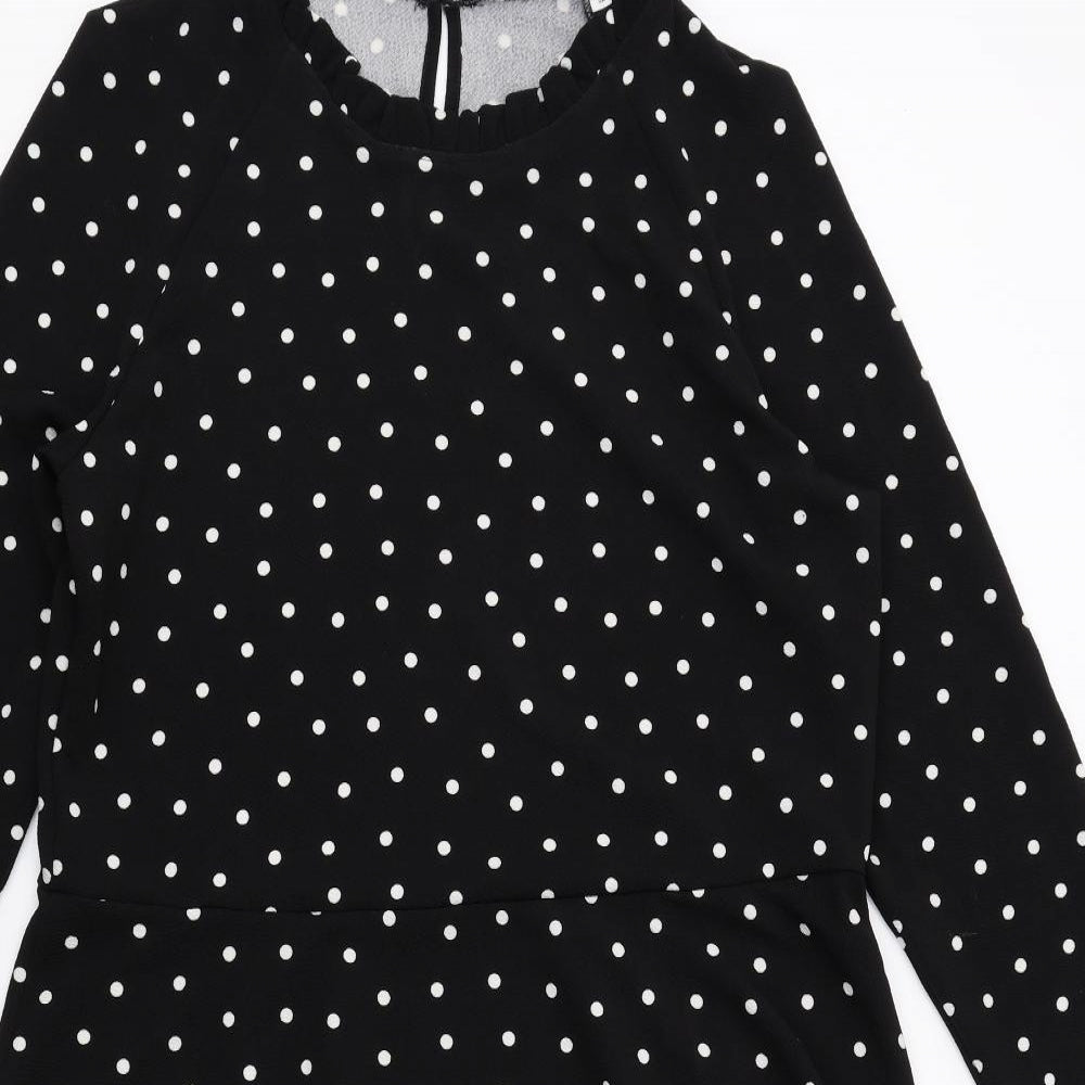 Dorothy Perkins Womens Black Polka Dot Polyester Fit & Flare Size 18 Mock Neck Button