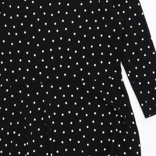 Dorothy Perkins Womens Black Polka Dot Polyester Fit & Flare Size 18 Mock Neck Button
