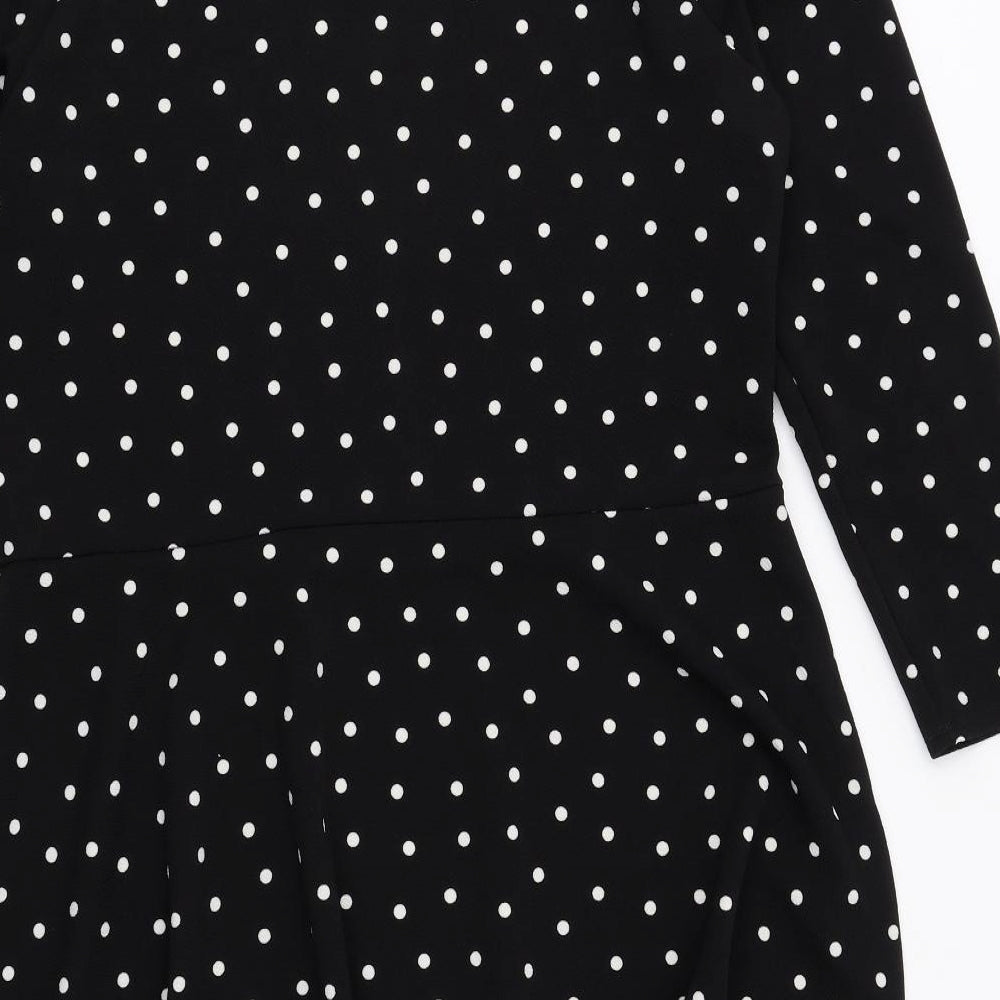Dorothy Perkins Womens Black Polka Dot Polyester Fit & Flare Size 18 Mock Neck Button
