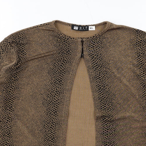 Sky Womens Brown Geometric Polyester Basic T-Shirt Size M Round Neck