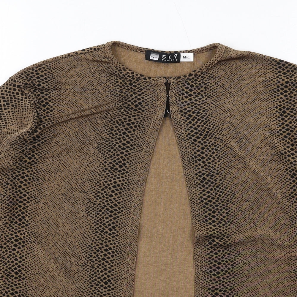 Sky Womens Brown Geometric Polyester Basic T-Shirt Size M Round Neck