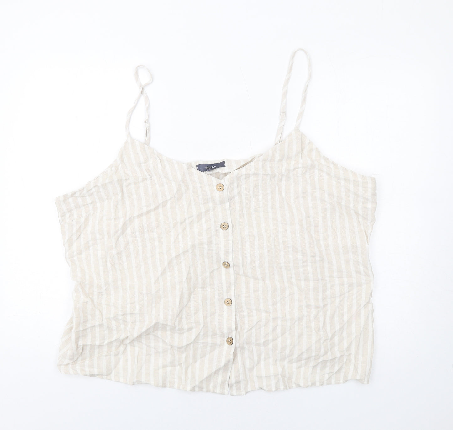Studio Womens Beige Striped Viscose Camisole T-Shirt Size 24 V-Neck
