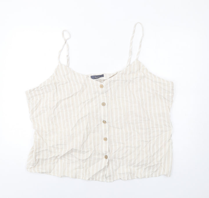 Studio Womens Beige Striped Viscose Camisole T-Shirt Size 24 V-Neck