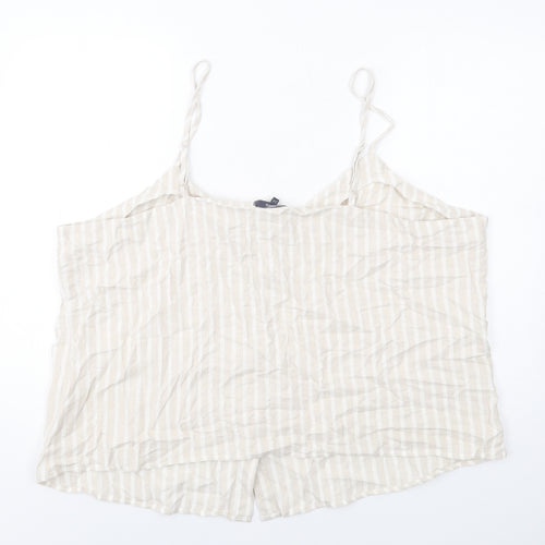 Studio Womens Beige Striped Viscose Camisole T-Shirt Size 24 V-Neck