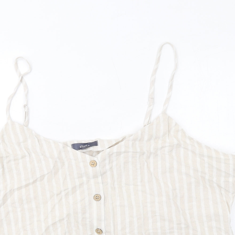 Studio Womens Beige Striped Viscose Camisole T-Shirt Size 24 V-Neck