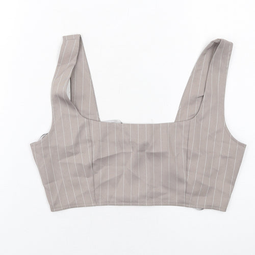 Missguided Womens Grey Striped Polyester Cropped Tank Size 10 Square Neck