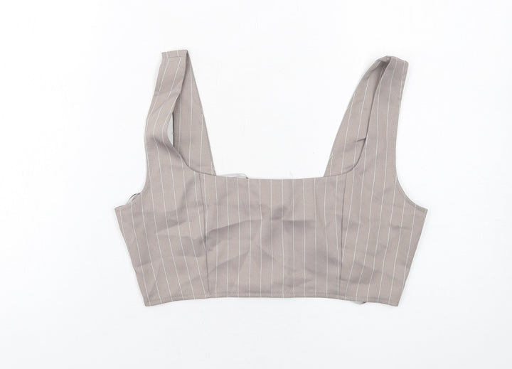 Missguided Womens Grey Striped Polyester Cropped Tank Size 10 Square Neck