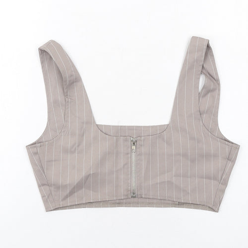 Missguided Womens Grey Striped Polyester Cropped Tank Size 10 Square Neck