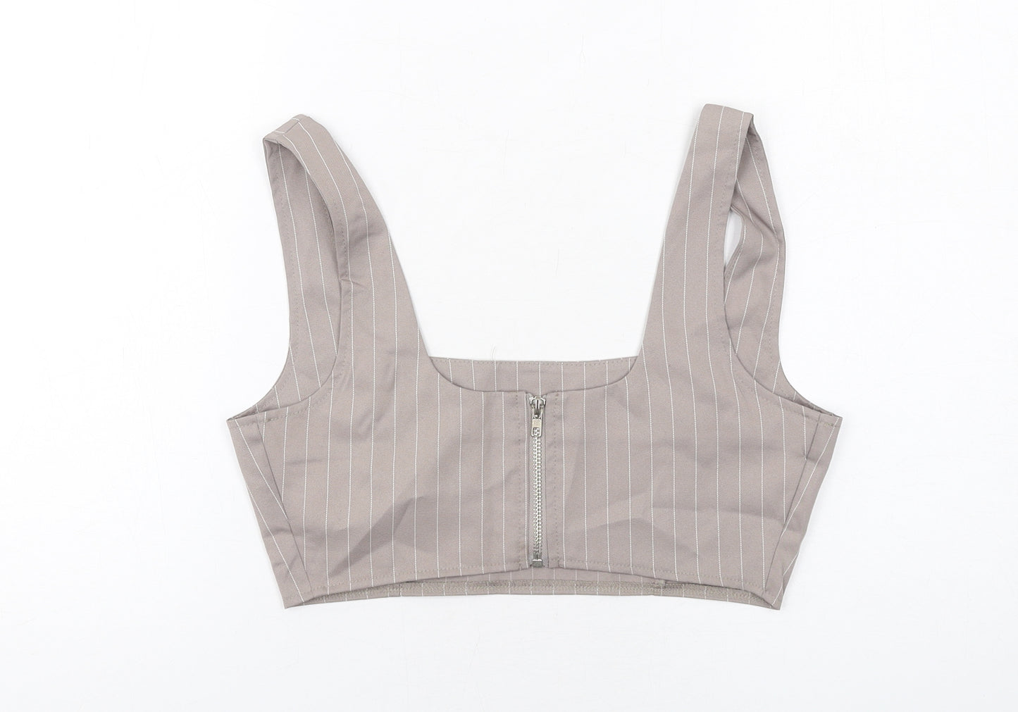 Missguided Womens Grey Striped Polyester Cropped Tank Size 10 Square Neck