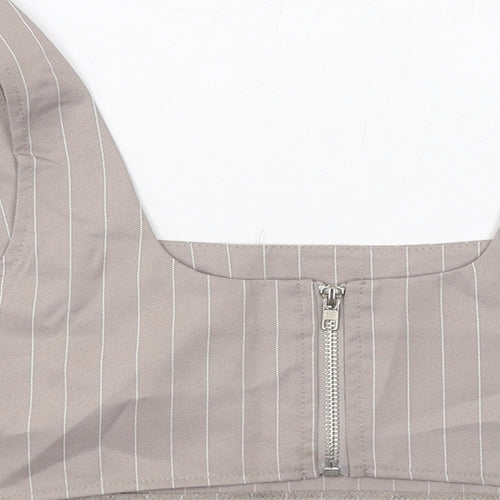 Missguided Womens Grey Striped Polyester Cropped Tank Size 10 Square Neck
