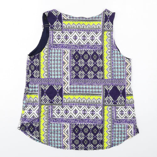 Wallis Womens Multicoloured Geometric Viscose Basic Tank Size 14 Scoop Neck