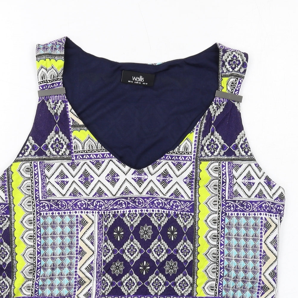 Wallis Womens Multicoloured Geometric Viscose Basic Tank Size 14 Scoop Neck