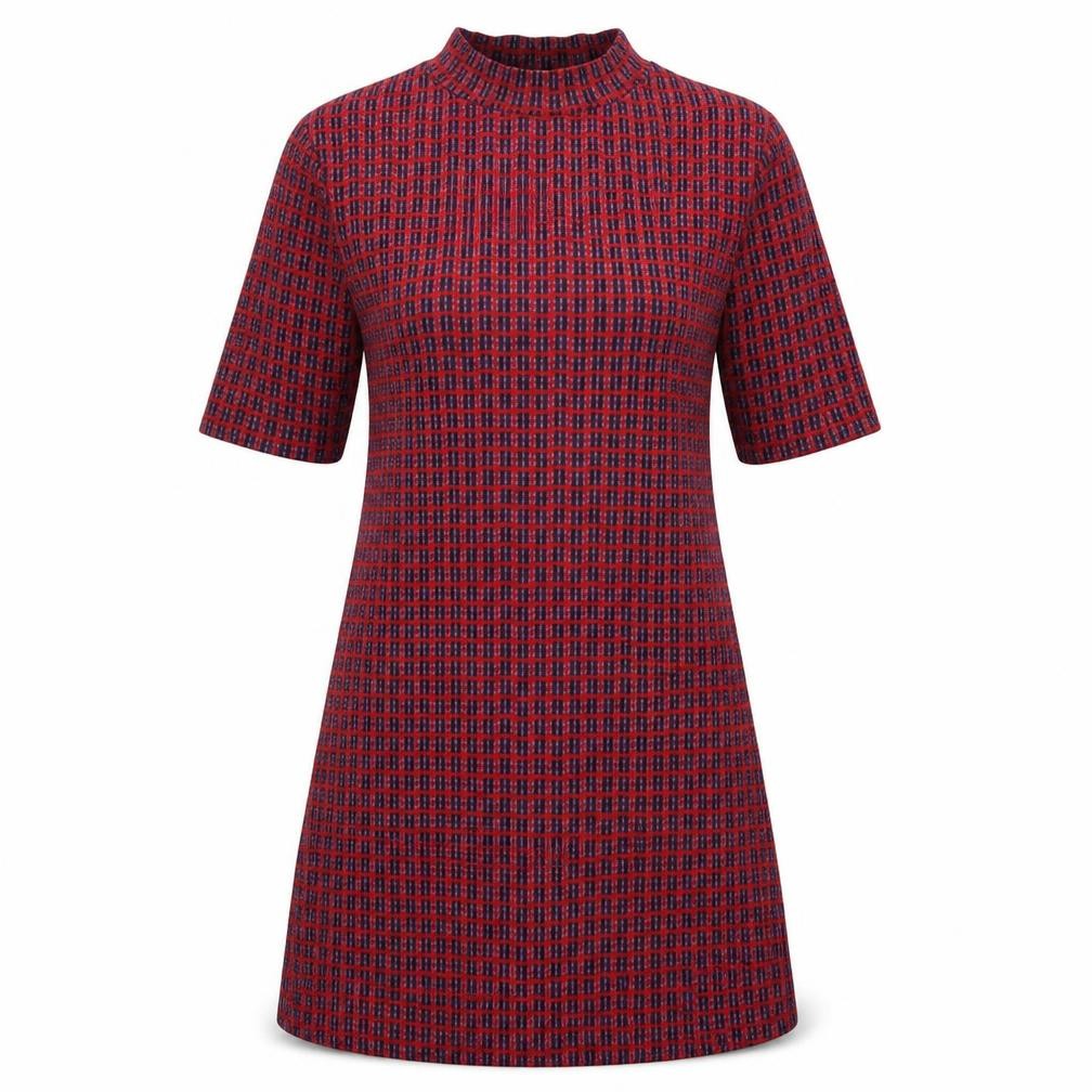 Front view of Topshop women’s red geometric polyester a-line, size UK 6, mock neck pullover