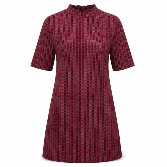 Front view of Topshop women’s red geometric polyester a-line, size UK 6, mock neck pullover