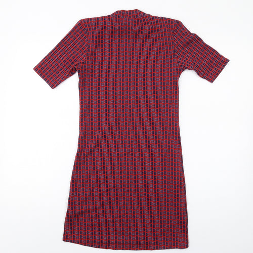 Topshop Womens Red Geometric Polyester A-Line Size 6 Mock Neck Pullover