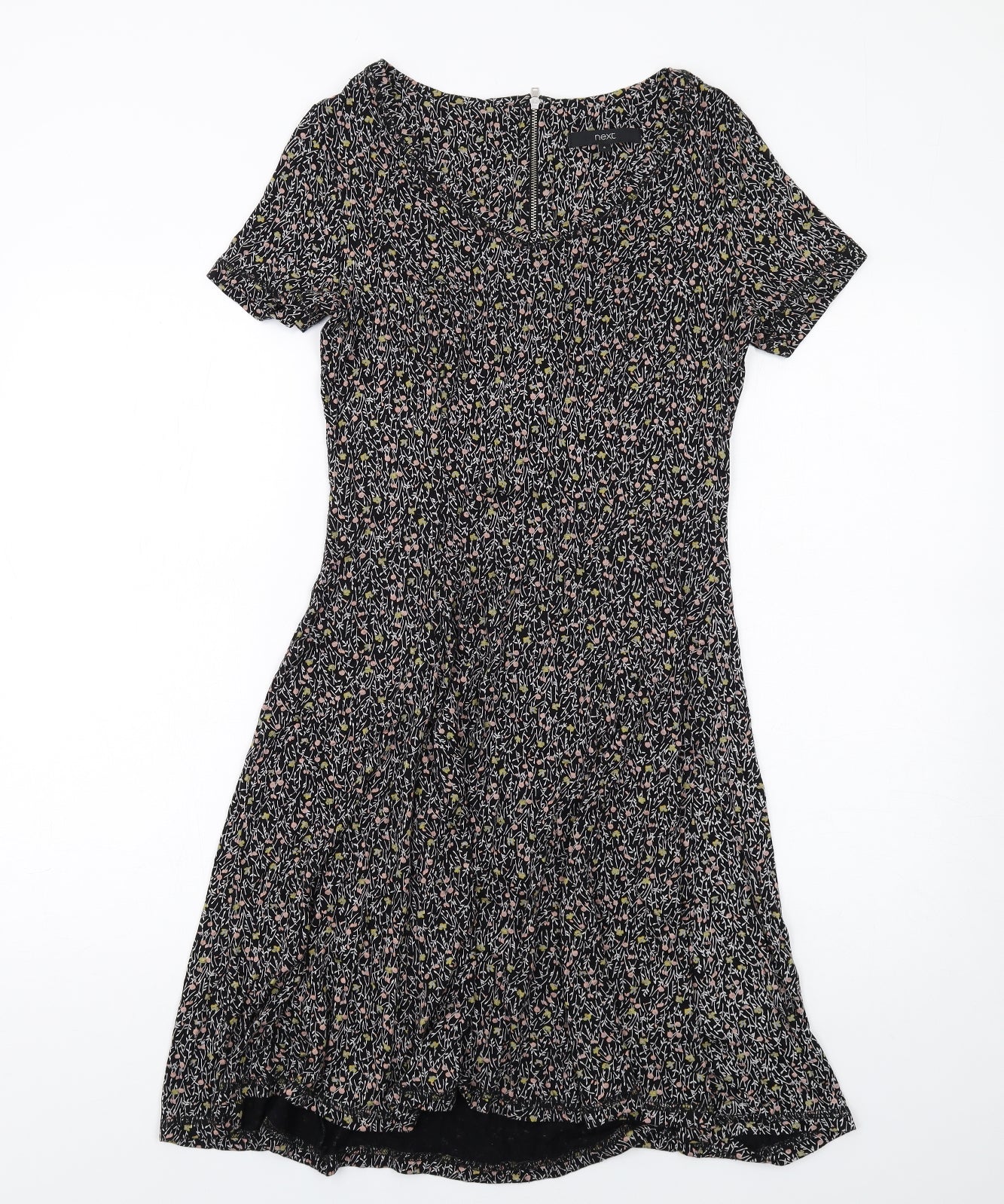 NEXT Womens Multicoloured Floral Viscose A-Line Size 6 Scoop Neck Zip