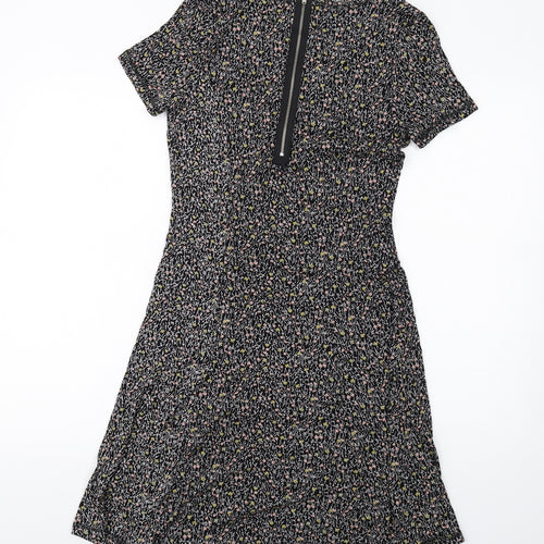 NEXT Womens Multicoloured Floral Viscose A-Line Size 6 Scoop Neck Zip