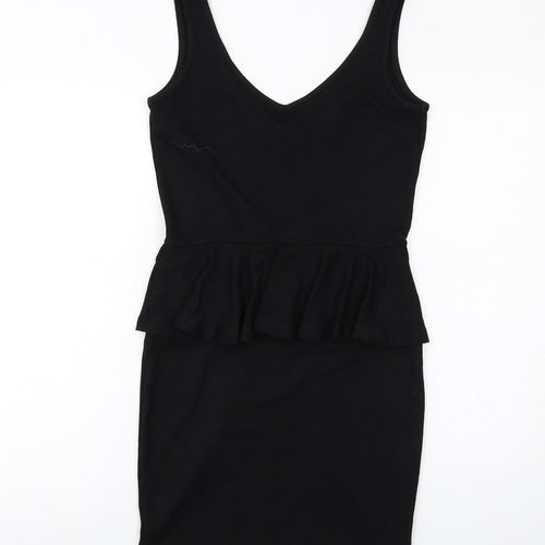 River Island Womens Black Viscose Pencil Dress Size 10 Scoop Neck Zip - Peplum