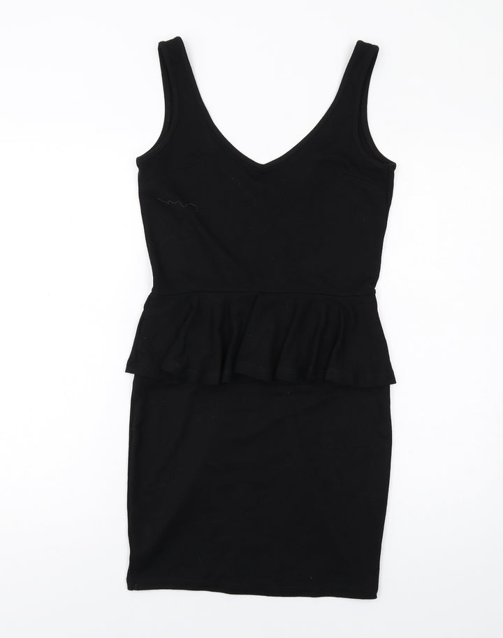 River Island Womens Black Viscose Pencil Dress Size 10 Scoop Neck Zip - Peplum