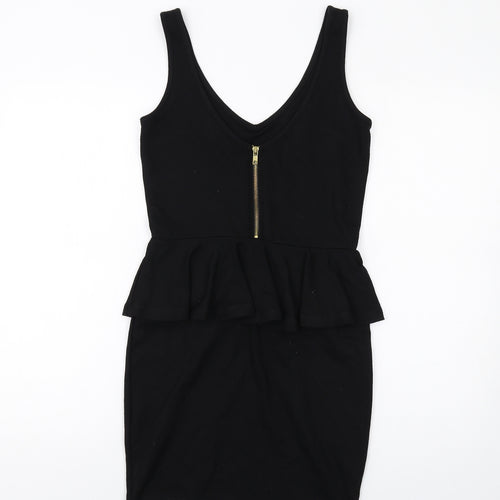 River Island Womens Black Viscose Pencil Dress Size 10 Scoop Neck Zip - Peplum