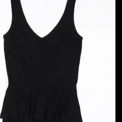 River Island Womens Black Viscose Pencil Dress Size 10 Scoop Neck Zip - Peplum