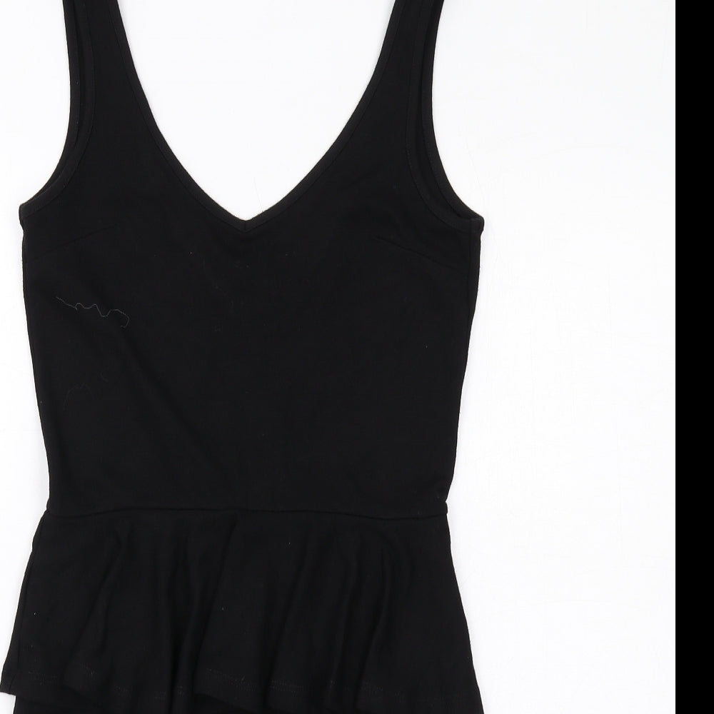 River Island Womens Black Viscose Pencil Dress Size 10 Scoop Neck Zip - Peplum