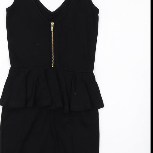 River Island Womens Black Viscose Pencil Dress Size 10 Scoop Neck Zip - Peplum