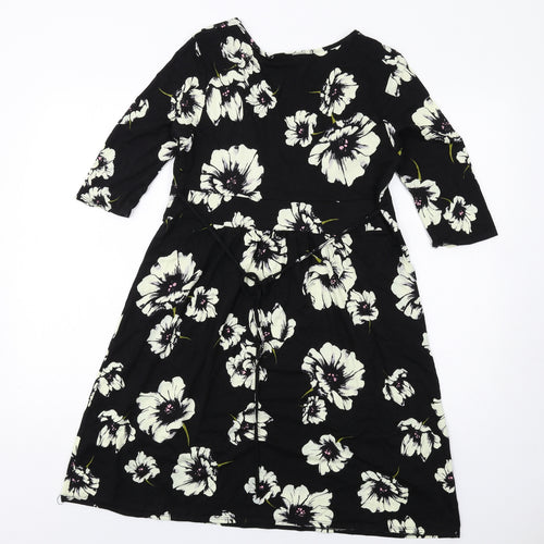 Wallis Womens Black Floral Viscose A-Line Size 14 V-Neck Pullover