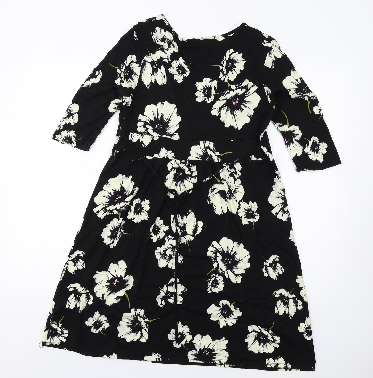 Wallis Womens Black Floral Viscose A-Line Size 14 V-Neck Pullover
