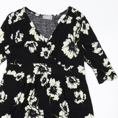 Wallis Womens Black Floral Viscose A-Line Size 14 V-Neck Pullover