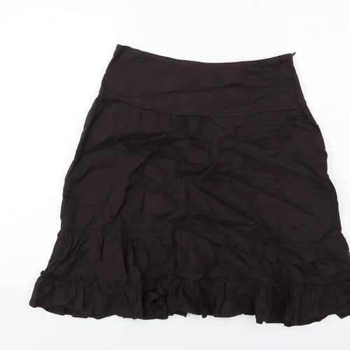 La Redoute Womens Brown Cotton A-Line Skirt Size 8 Zip