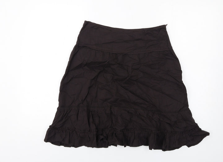 La Redoute Womens Brown Cotton A-Line Skirt Size 8 Zip