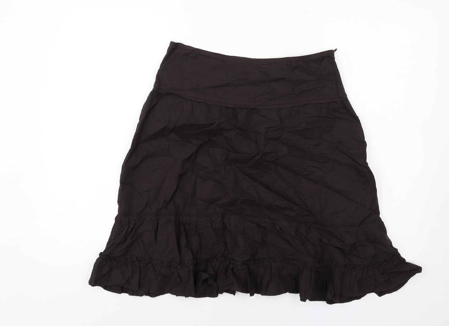 La Redoute Womens Brown Cotton A-Line Skirt Size 8 Zip