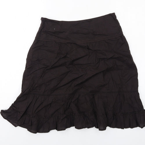 La Redoute Womens Brown Cotton A-Line Skirt Size 8 Zip