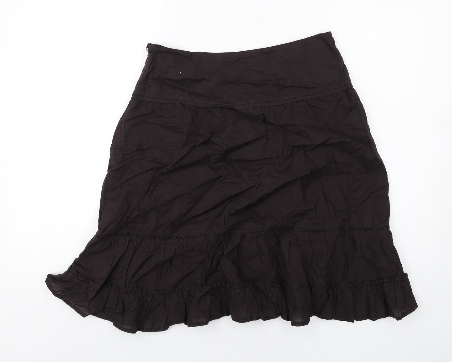 La Redoute Womens Brown Cotton A-Line Skirt Size 8 Zip