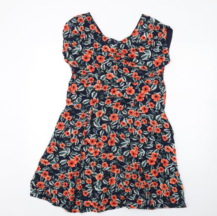 Louche Womens Multicoloured Floral Viscose A-Line Size 16 Scoop Neck Zip