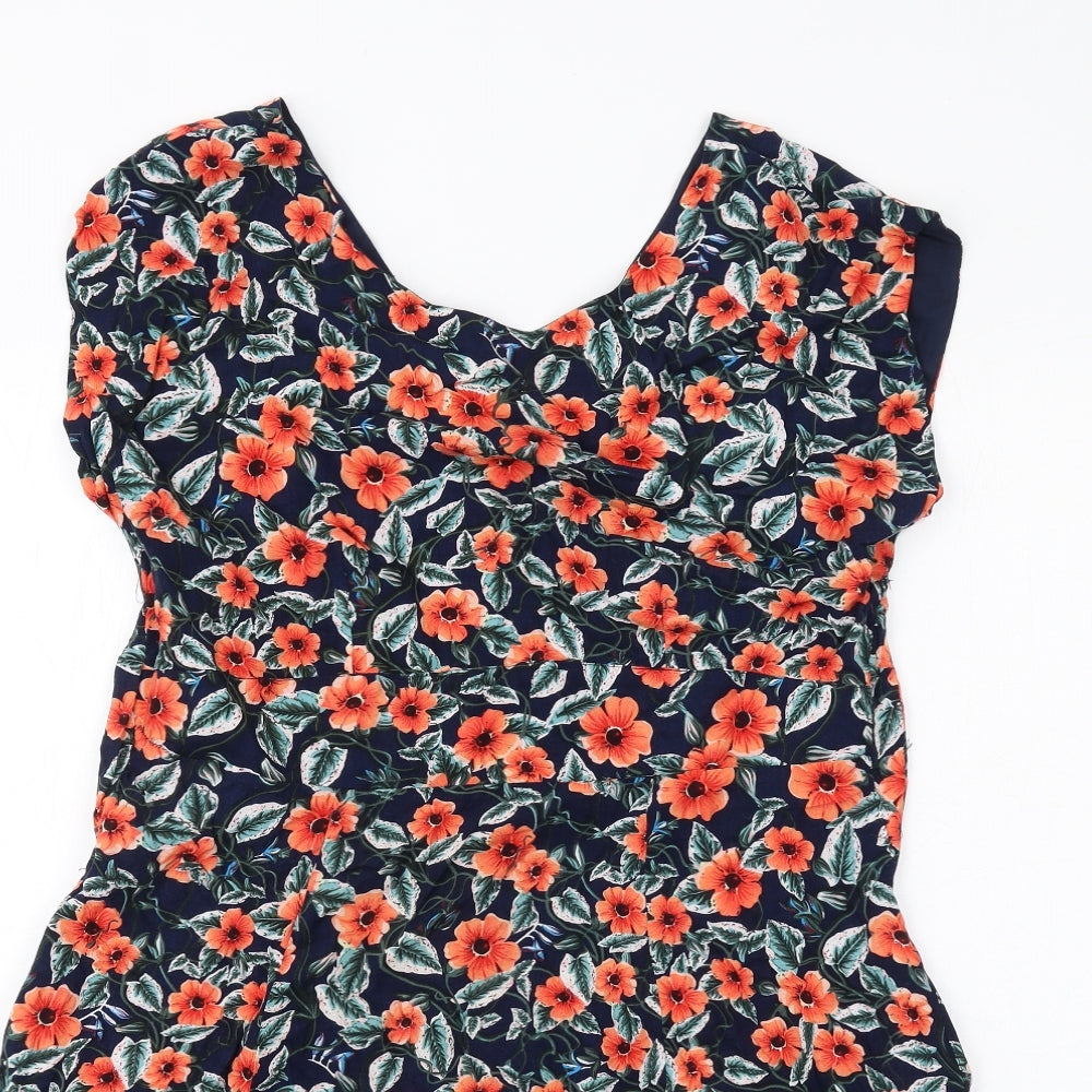 Louche Womens Multicoloured Floral Viscose A-Line Size 16 Scoop Neck Zip
