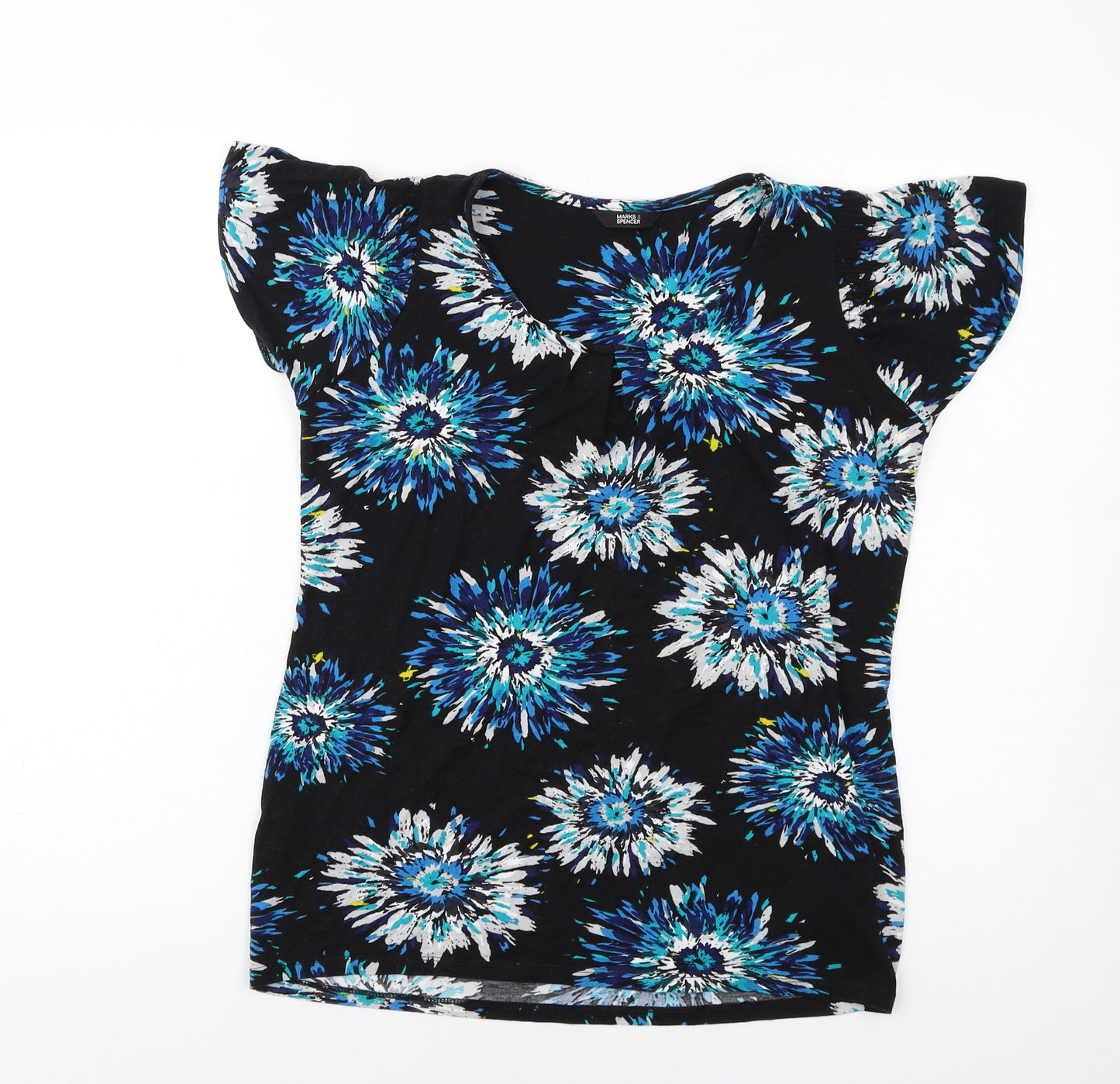 Marks and Spencer Womens Multicoloured Floral Viscose Basic T-Shirt Size 12 Round Neck