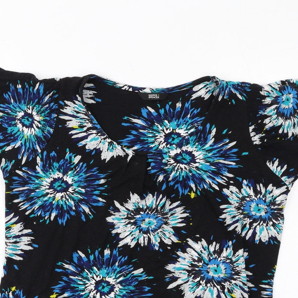 Marks and Spencer Womens Multicoloured Floral Viscose Basic T-Shirt Size 12 Round Neck