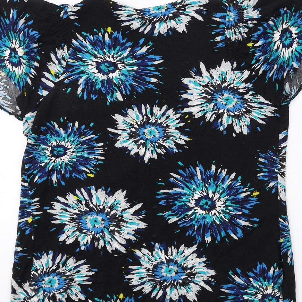 Marks and Spencer Womens Multicoloured Floral Viscose Basic T-Shirt Size 12 Round Neck