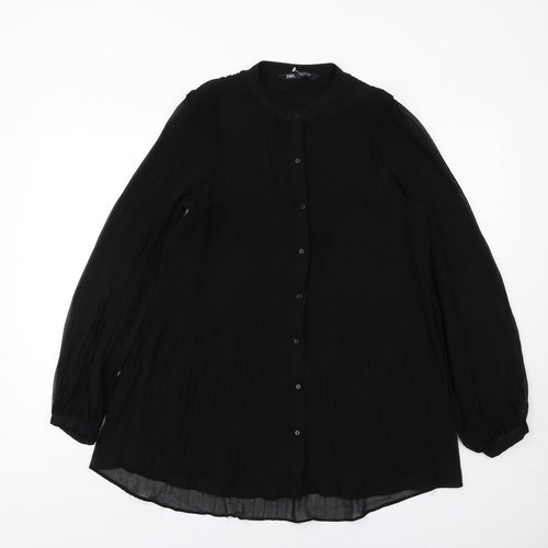 Zara Womens Black Polyester Basic Button-Up Size S Round Neck