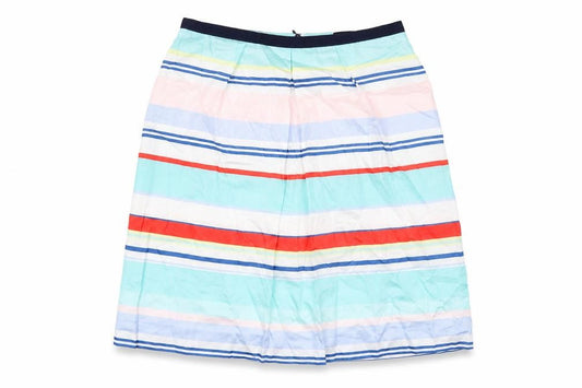 Front view of Caroll women’s multicoloured striped cotton a-line skirt, size UK 10, zip