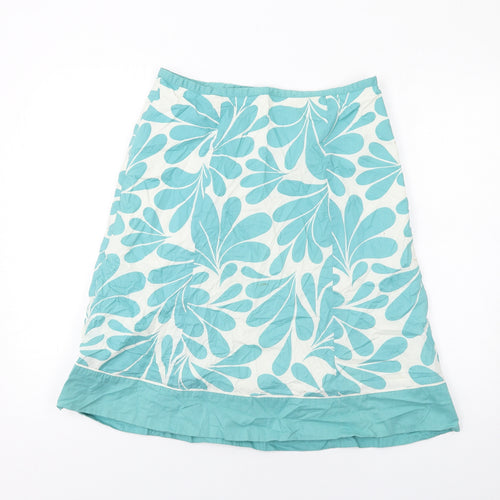 Boden Womens Blue Geometric Cotton A-Line Skirt Size 12 Zip