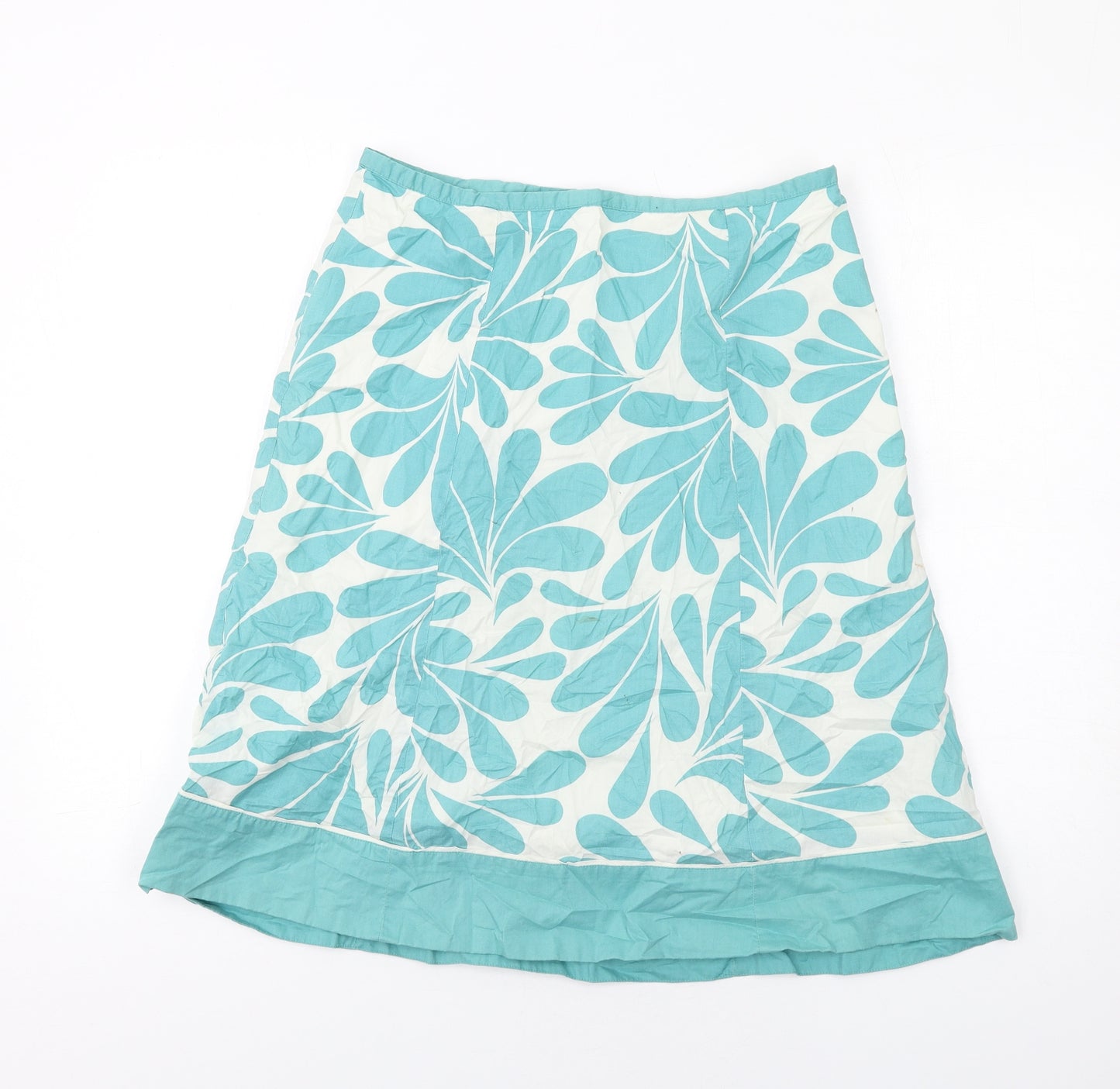 Boden Womens Blue Geometric Cotton A-Line Skirt Size 12 Zip