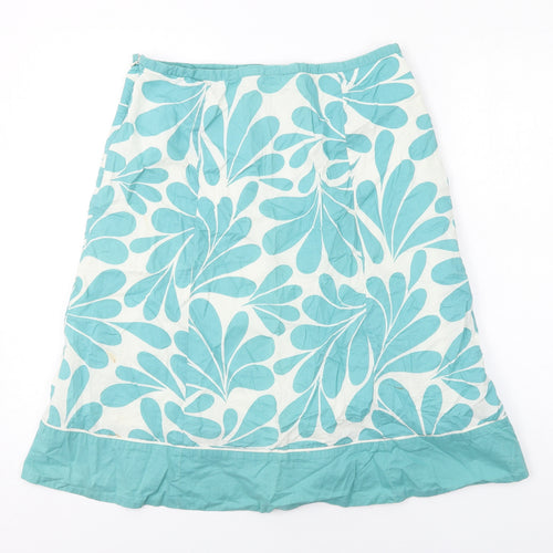 Boden Womens Blue Geometric Cotton A-Line Skirt Size 12 Zip